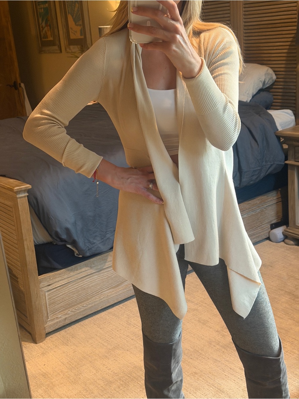 EXPRESS Size S Cream Open-Front Draped Women's Sweater Cardigan